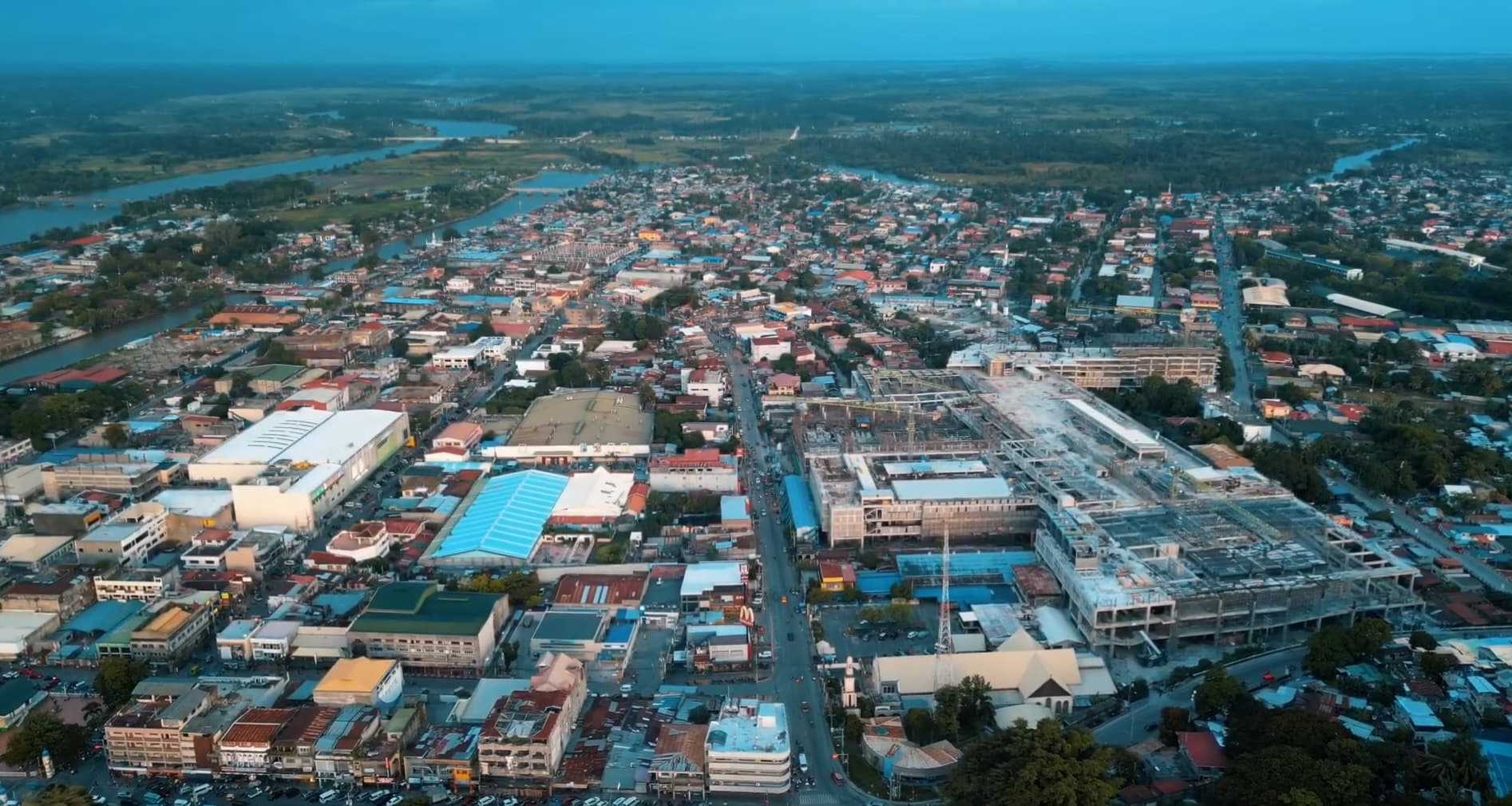 Cotabato City from the air, the Rio Grande de Mindanao curving past the rooftops